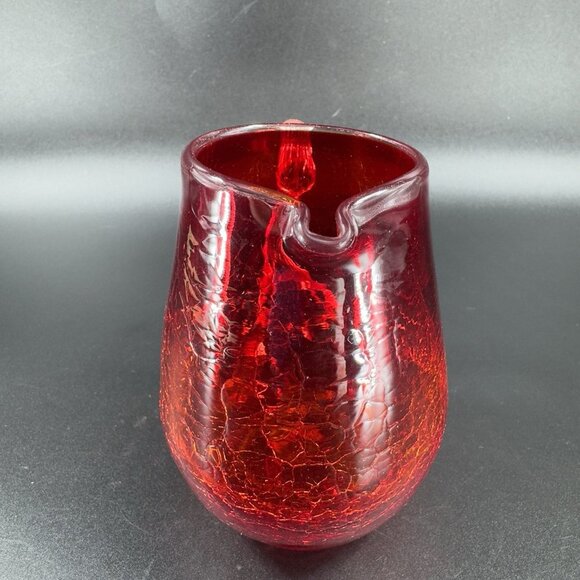 1960s Crackle Glass Small Pitcher Creamer Amberina UV Glowing Glass Clear Handle - Picture 10 of 13